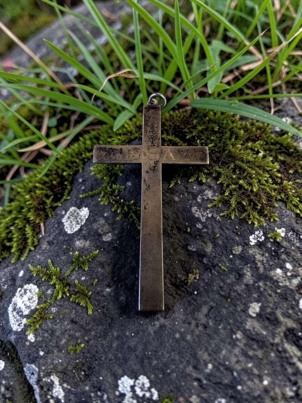 Vintage Georgian Silver Cross Pendant Engraved SSA Motif Minimalist Religious Ch